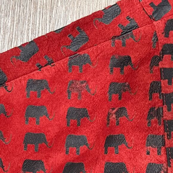 Vintage Suede Leather Jacket Womens Medium Red Elephant Print Oversized Bomber - Picture 11 of 16